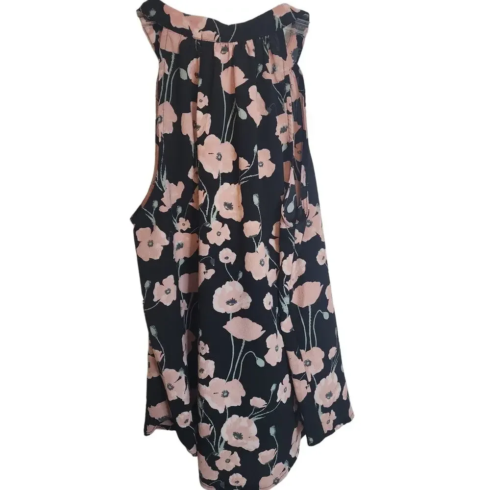 Lemon Tart Halter Tie-Front Sleeveless Floral Blouse, Medium